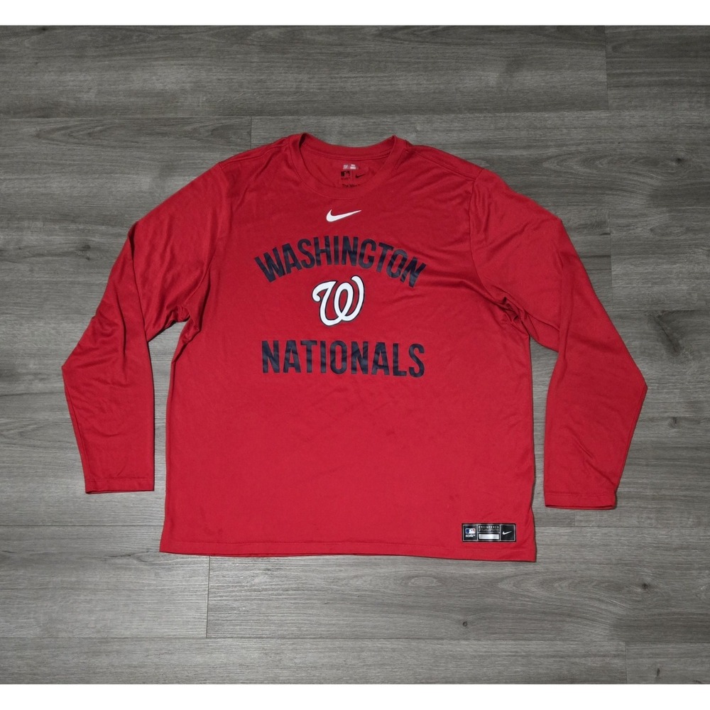 Nike Dri Fit Washington Nationals Team Issued Long Sleeve T-Shirt Mens 2XL